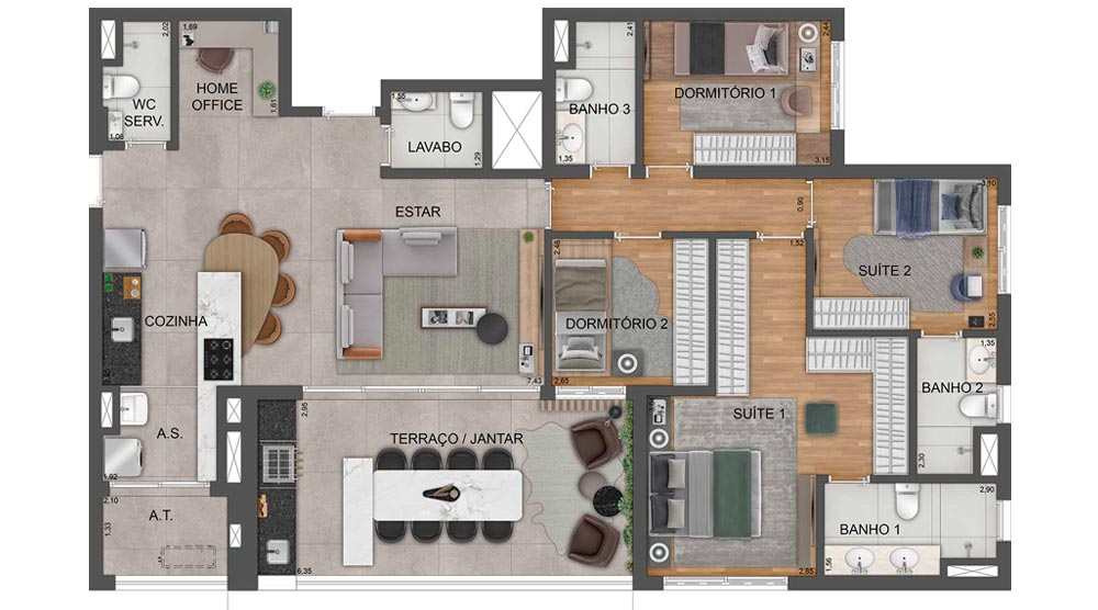 Planta Padrão de 135m²